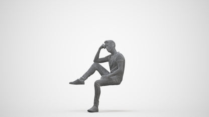 3D people model man casual sitting, scanned human for 3ds Max rendering, three-quarter front view render
