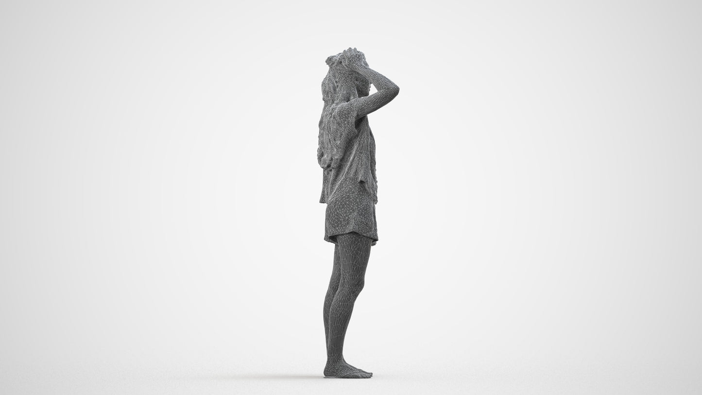 photogrammetry 3D woman casual standing, realistic human model archviz FBX, wireframe side view