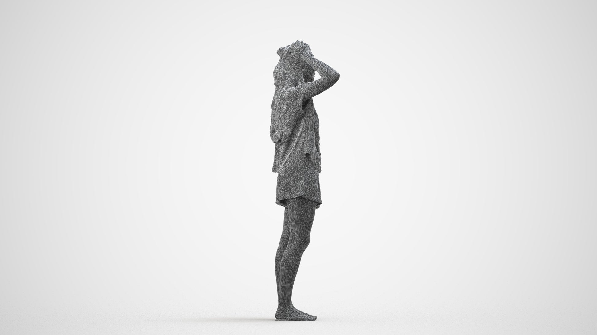 photogrammetry 3D woman casual standing, realistic human model archviz FBX, wireframe side view