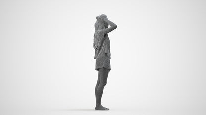 photogrammetry 3D woman casual standing, realistic human model archviz FBX, wireframe side view