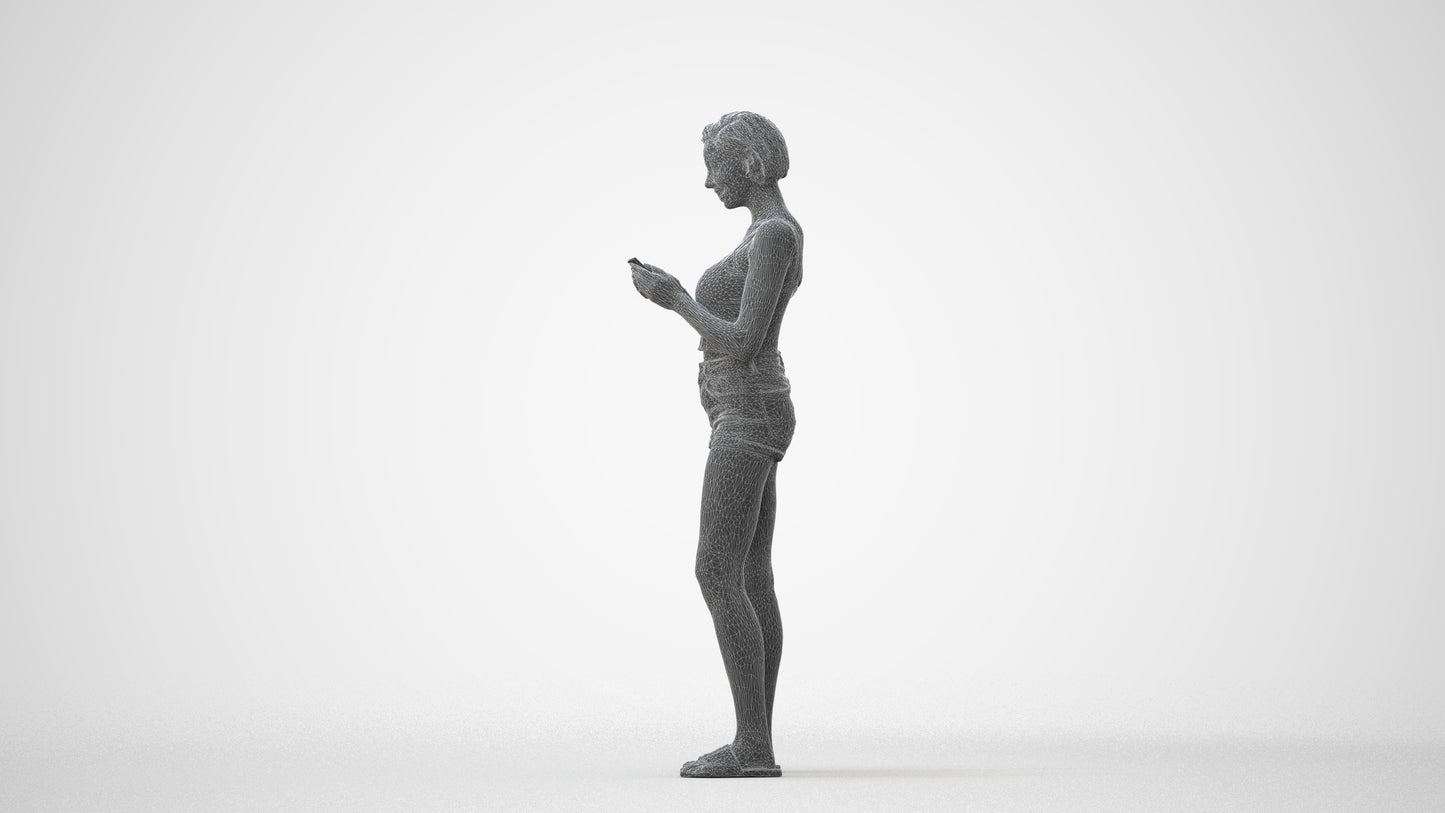 3D human model woman casual standing, photogrammetry scanned person for archviz, square thumbnail