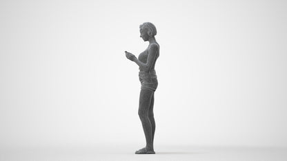 3D human model woman casual standing, photogrammetry scanned person for archviz, square thumbnail