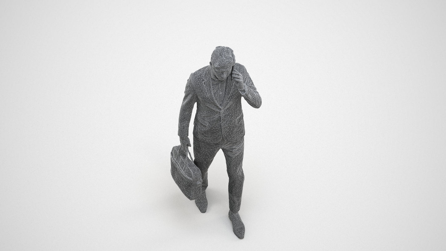 photogrammetry 3D man business, realistic human model archviz FBX, wireframe three-quarter view