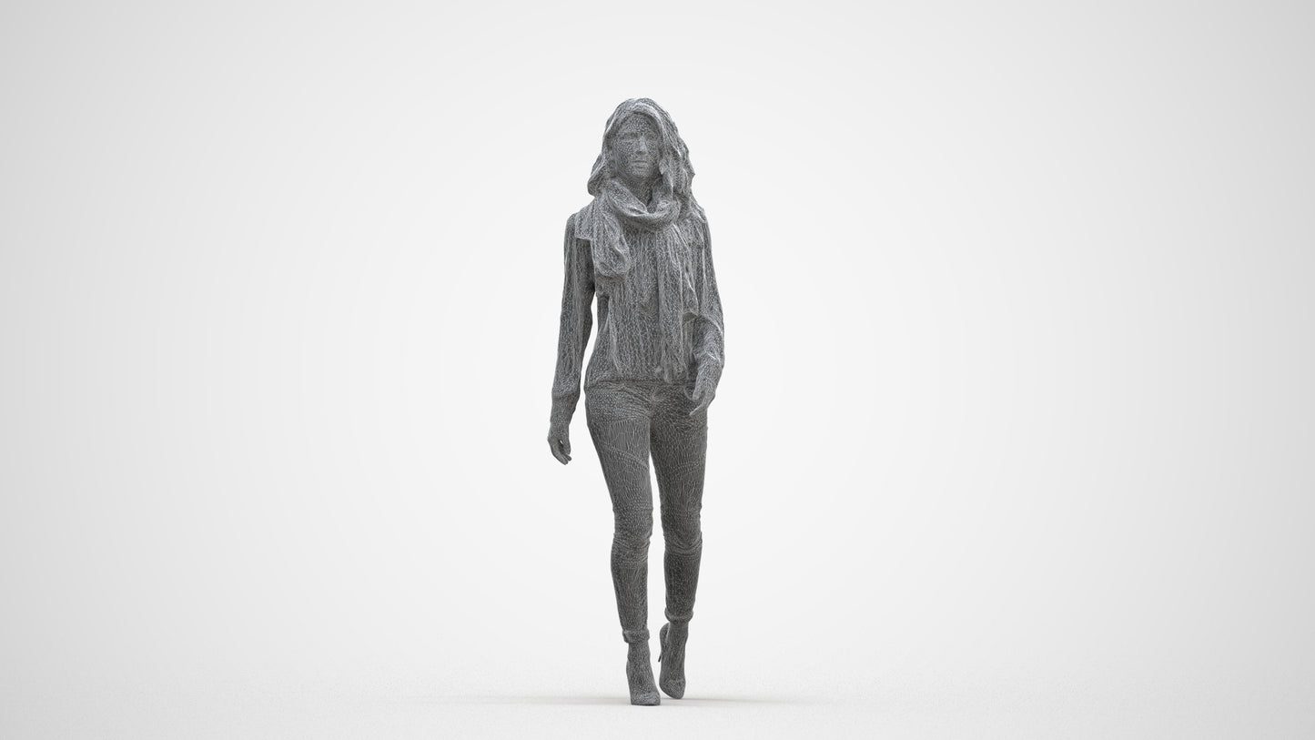 3D people model woman casual standing, scanned human for 3ds Max rendering, three-quarter front view render
