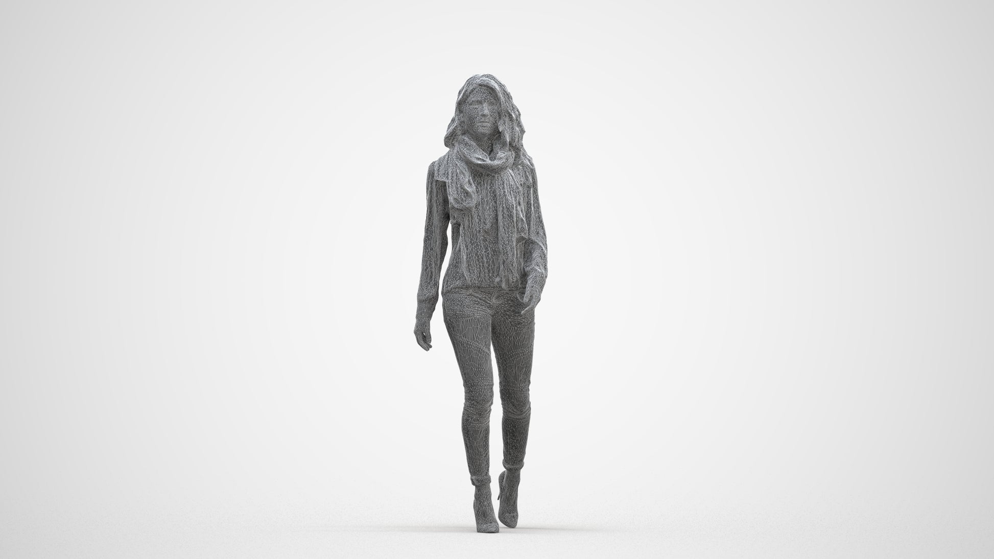 3D people model woman casual standing, scanned human for 3ds Max rendering, three-quarter front view render