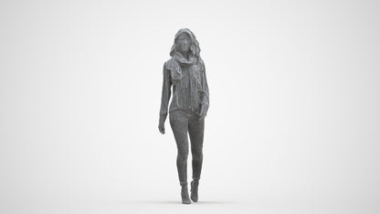 3D people model woman casual standing, scanned human for 3ds Max rendering, three-quarter front view render