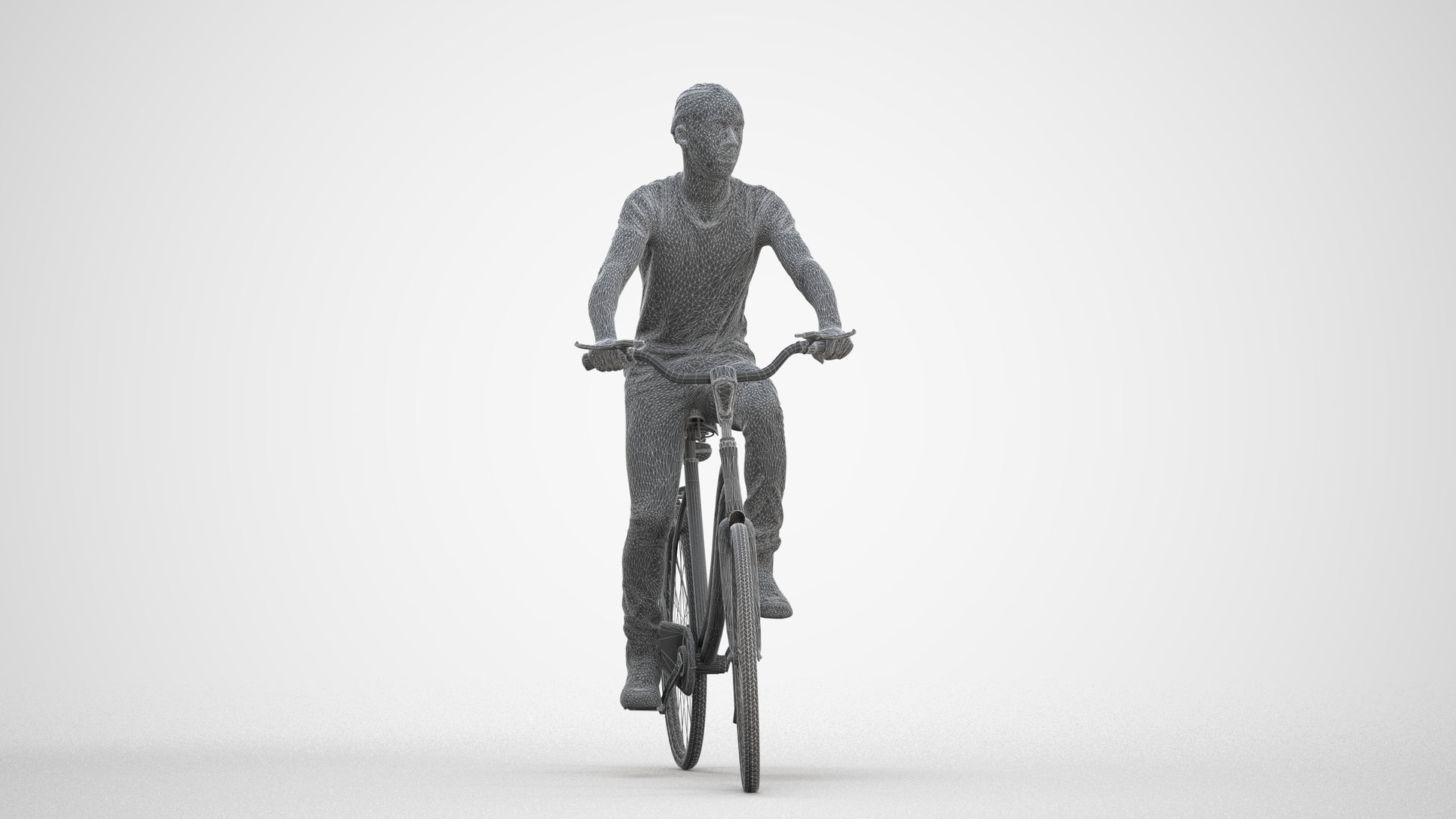 realistic 3D boy casual cycling, scanned archviz people for Blender and 3ds Max, three-quarter front view render