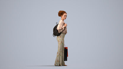 photogrammetry 3D woman casual shopping, realistic human model archviz FBX, side view render