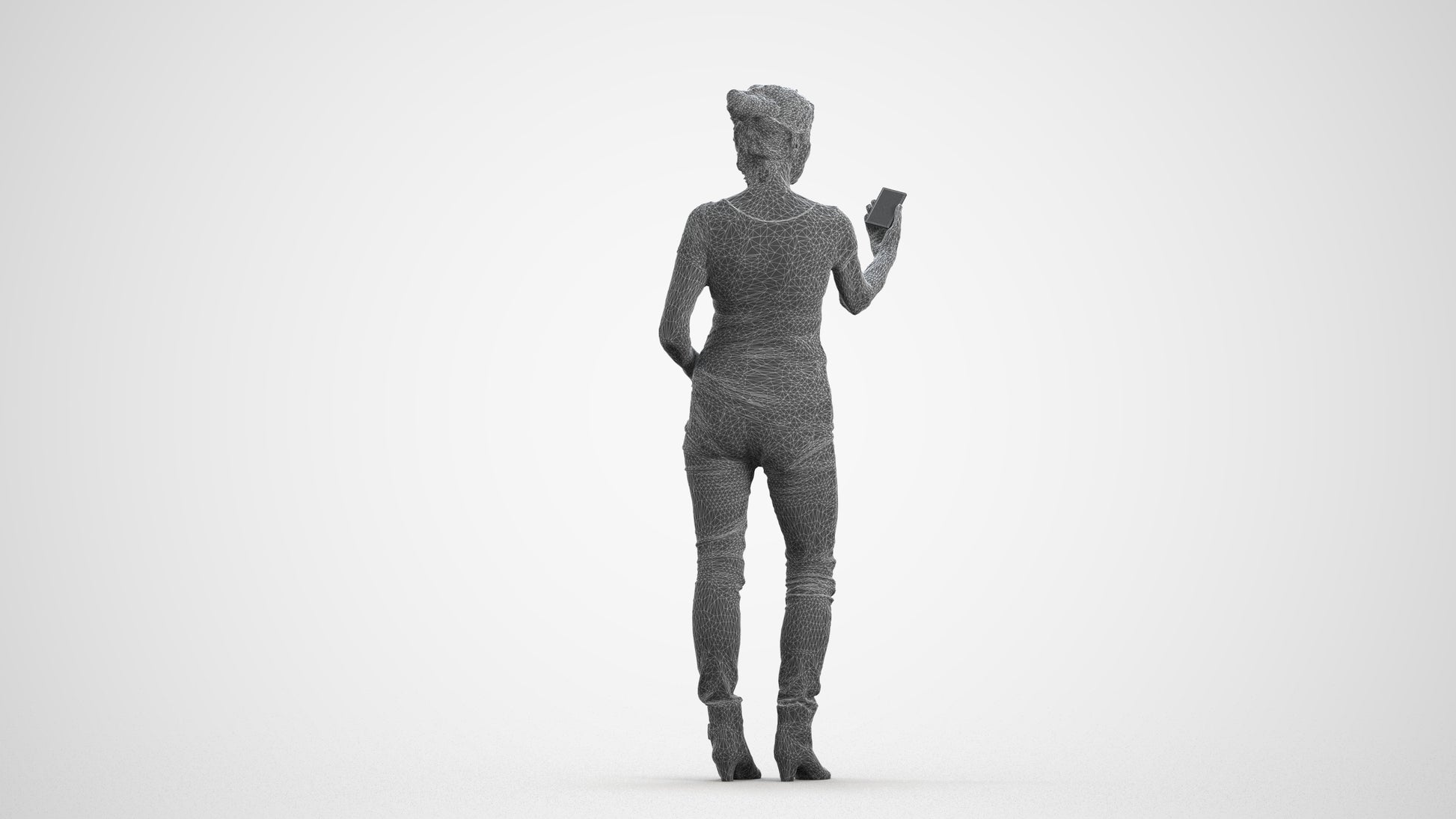 realistic 3D people senior woman casual standing, render-ready for V-Ray and Corona, FBX OBJ, wireframe front view