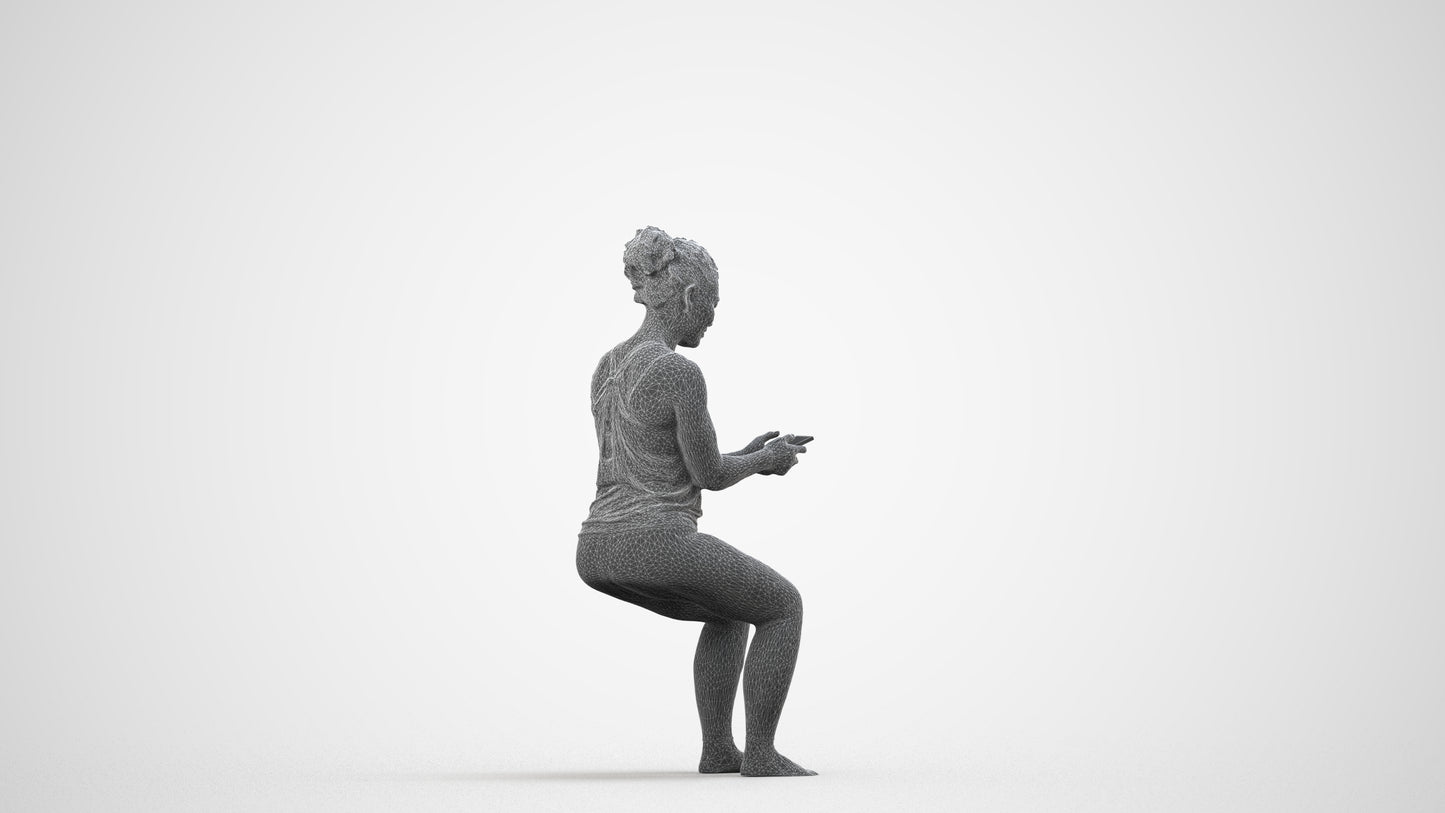 photogrammetry 3D woman sport, realistic human model archviz FBX, wireframe side view
