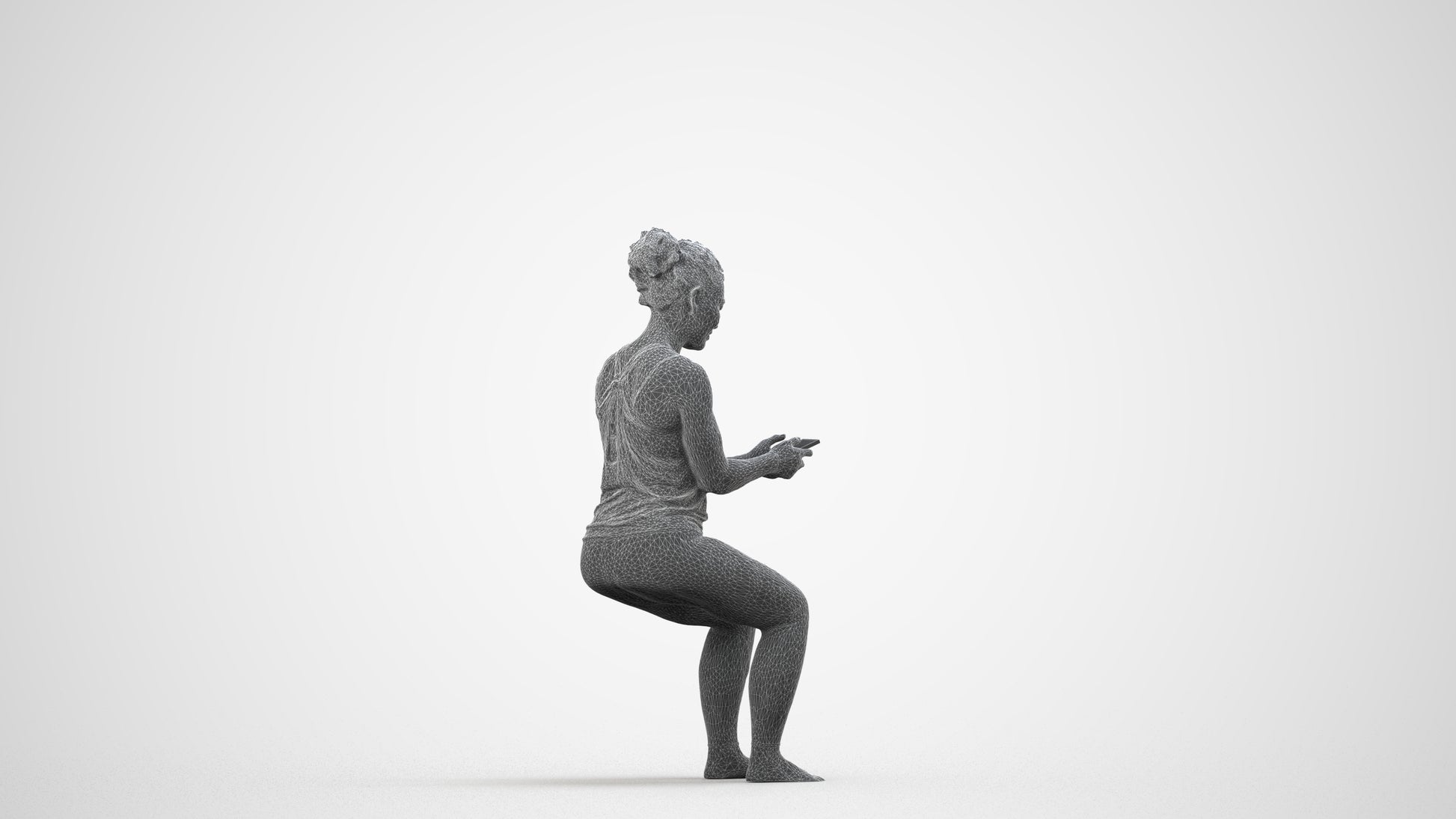 photogrammetry 3D woman sport, realistic human model archviz FBX, wireframe side view