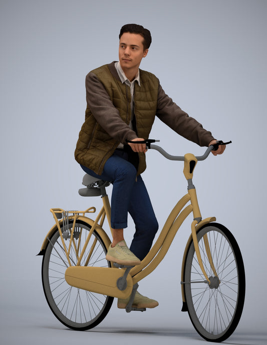 scanned 3D man casual cycling, photogrammetry people for Enscape and V-Ray