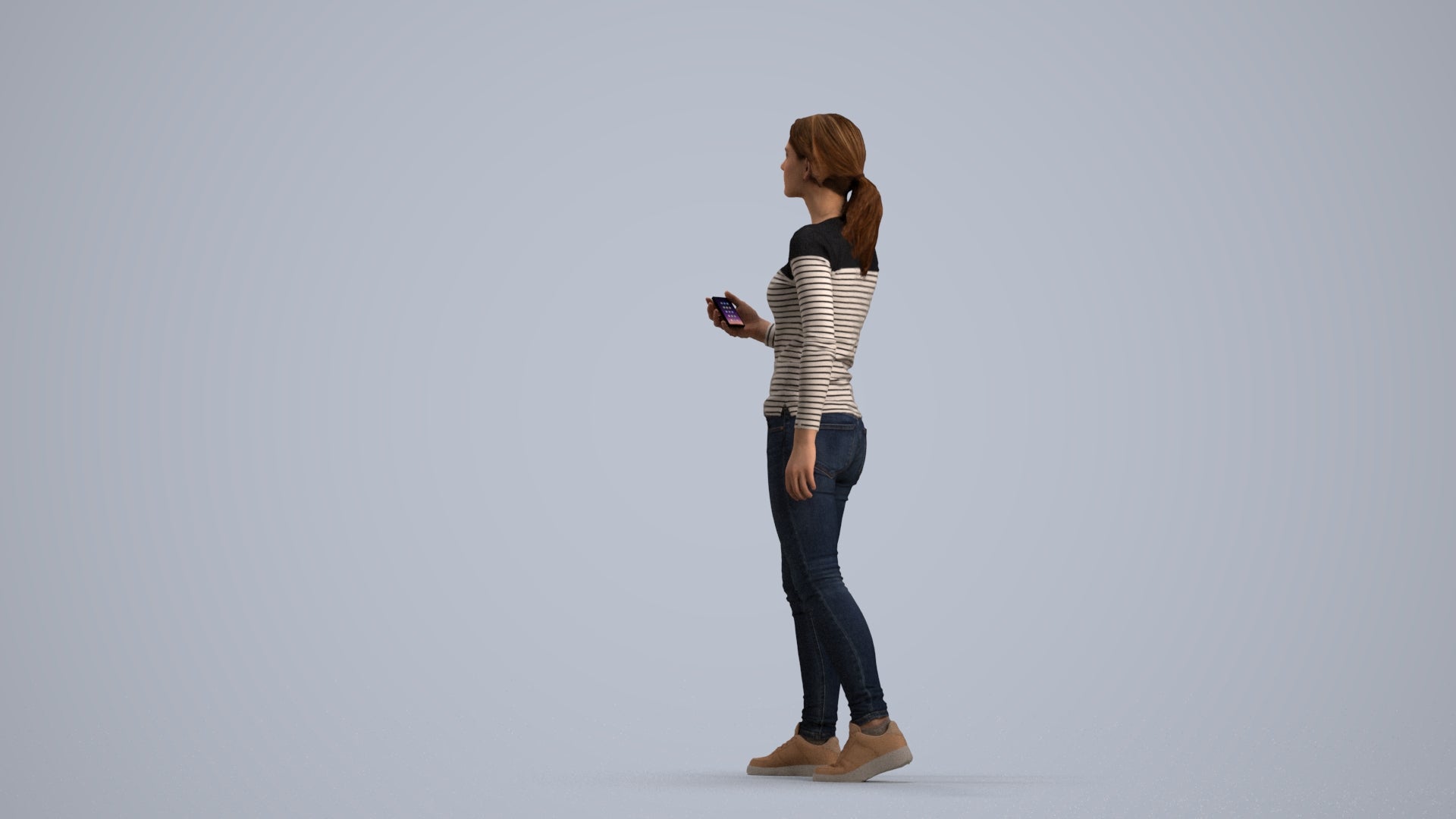 realistic 3D people woman casual walking, render-ready for V-Ray and Corona, FBX OBJ, front view render