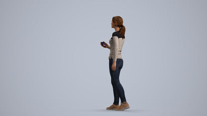 realistic 3D people woman casual walking, render-ready for V-Ray and Corona, FBX OBJ, front view render