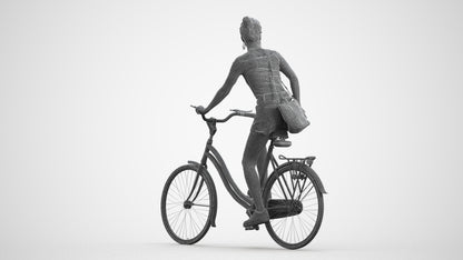 realistic 3D human woman casual cycling, archviz people FBX OBJ for Blender, wireframe front view