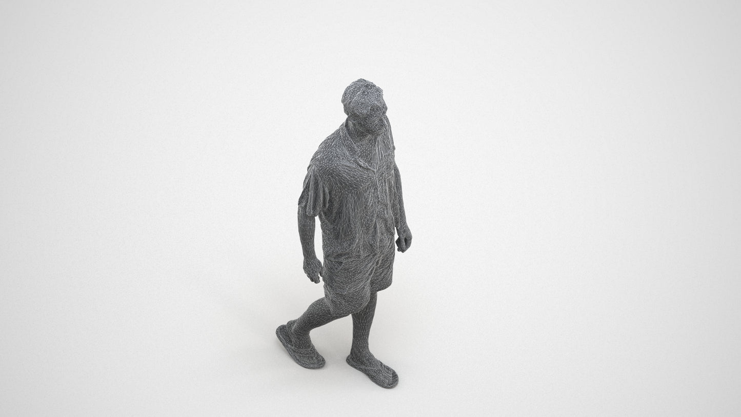 scanned 3D man casual walking, photogrammetry people for Enscape and V-Ray, wireframe three-quarter view