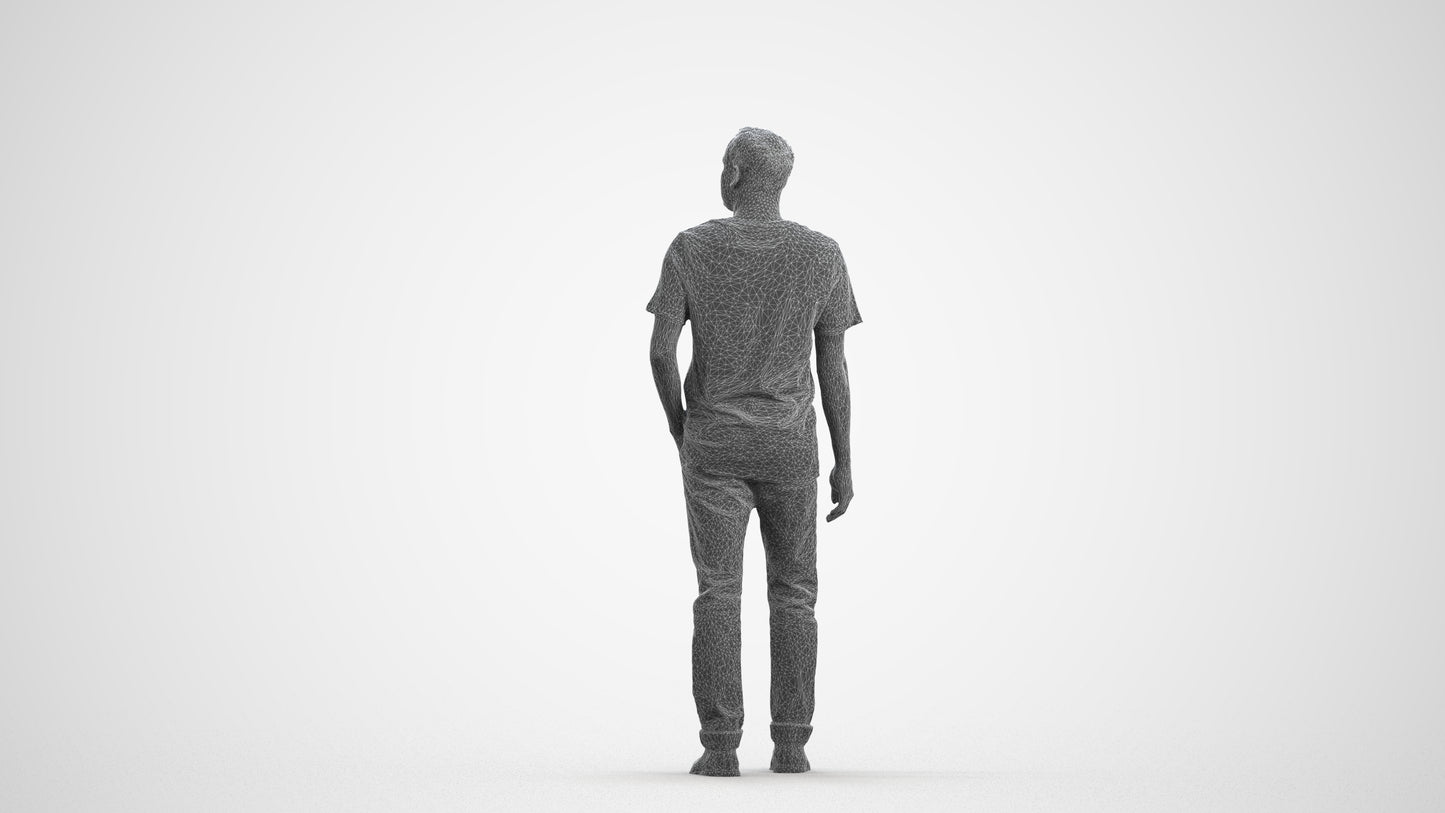 scanned 3D man casual walking, photogrammetry people for Enscape and V-Ray, wireframe front view