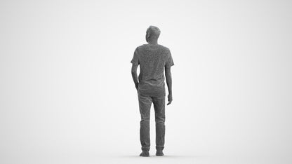 scanned 3D man casual walking, photogrammetry people for Enscape and V-Ray, wireframe front view