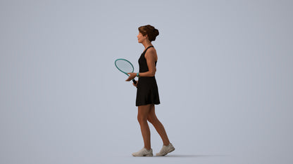 3D human model woman sport, photogrammetry scanned person for archviz, three-quarter view render