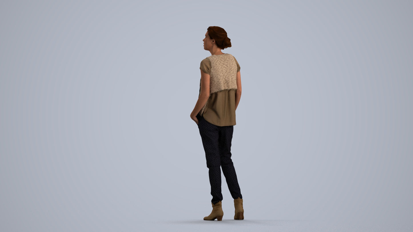 scanned 3D woman casual standing, photogrammetry people for Enscape and V-Ray, front view render