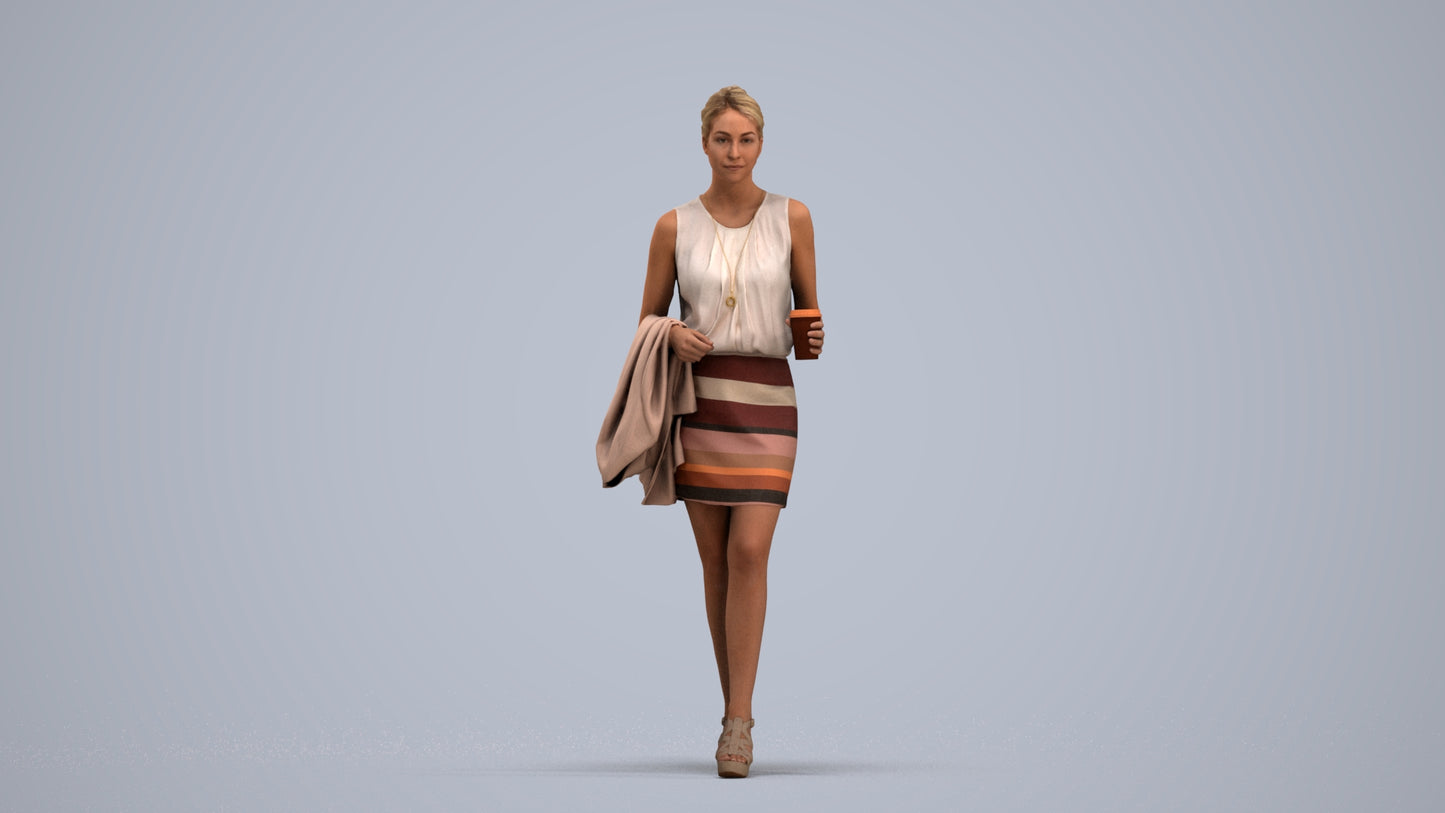 realistic 3D woman business walking, scanned archviz people for Blender and 3ds Max, standing pose render