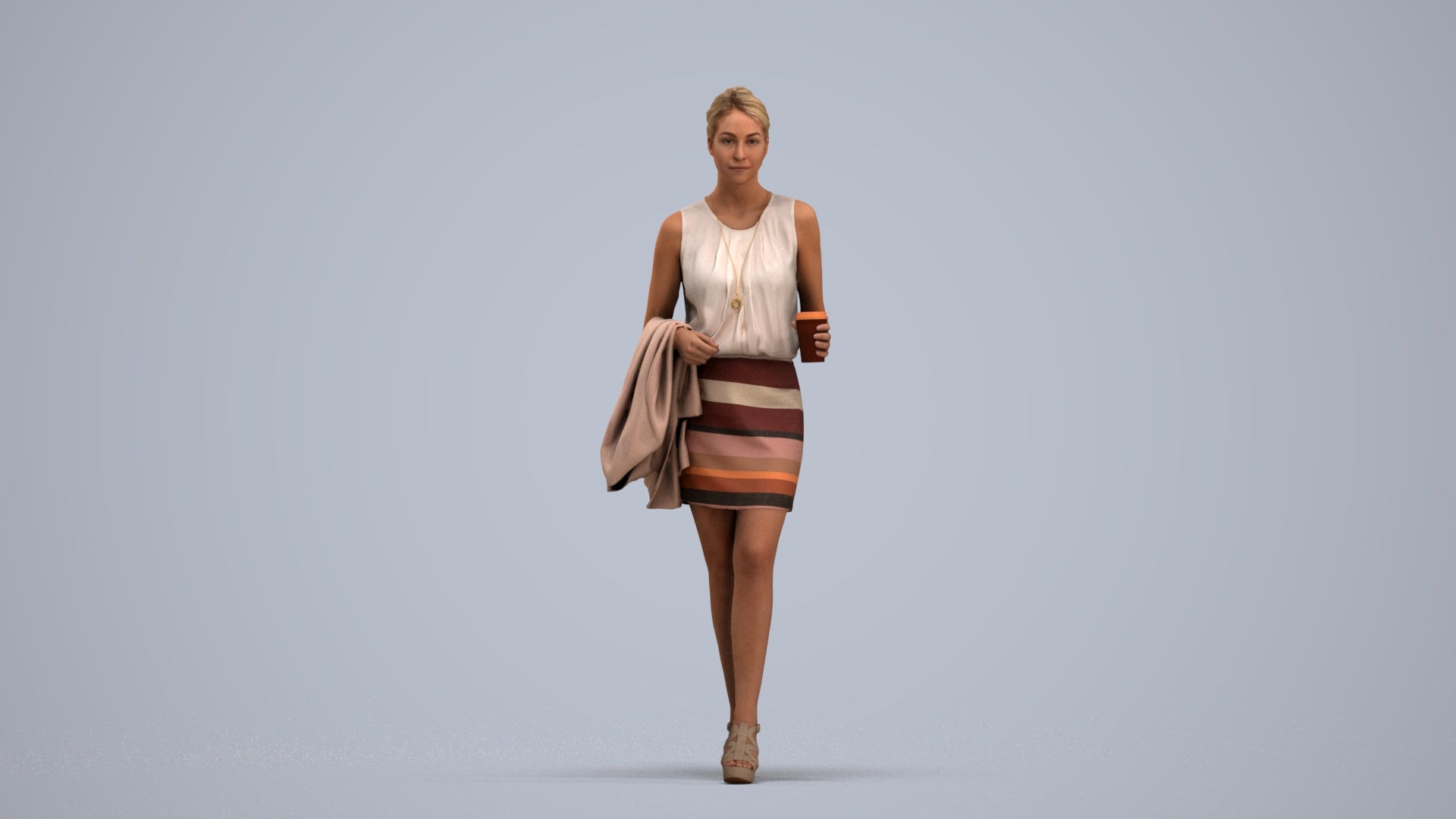 realistic 3D woman business walking, scanned archviz people for Blender and 3ds Max, standing pose render