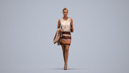 realistic 3D woman business walking, scanned archviz people for Blender and 3ds Max, standing pose render
