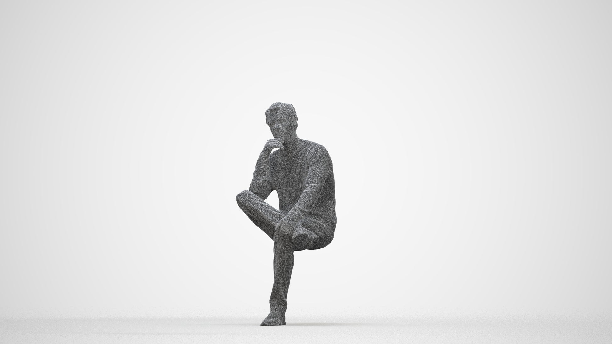 3D people model man casual sitting, scanned human for 3ds Max rendering, wireframe back view
