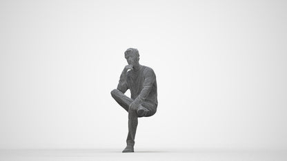 3D people model man casual sitting, scanned human for 3ds Max rendering, wireframe back view