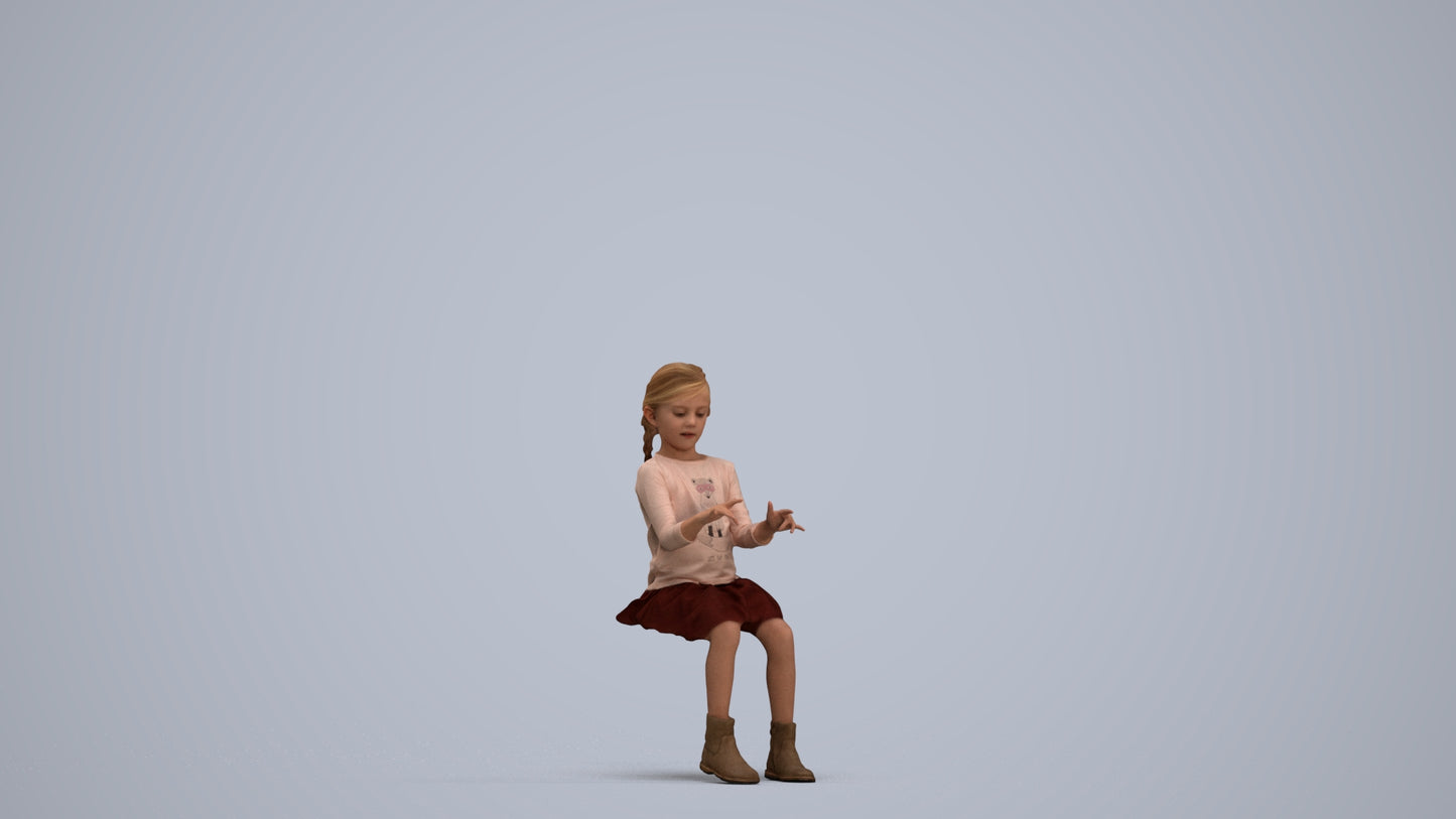 3D people model girl casual kids, scanned human for 3ds Max rendering, standing pose render