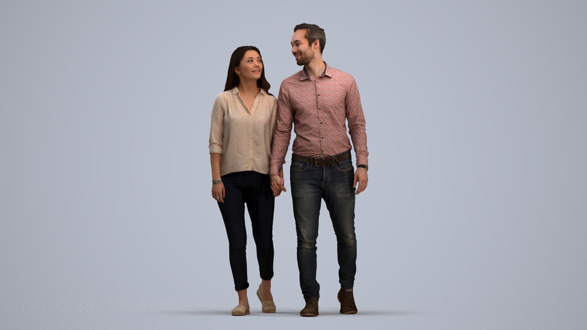 realistic 3D human woman casual couple, archviz people FBX OBJ for Blender, standing pose render