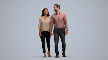 realistic 3D human woman casual couple, archviz people FBX OBJ for Blender, standing pose render
