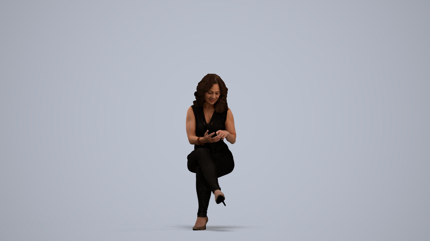 photogrammetry 3D woman casual sitting, realistic human model archviz FBX, standing pose render