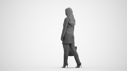 realistic 3D woman casual walking, scanned archviz people for Blender and 3ds Max, wireframe front view