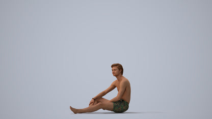 3D human model man pool, photogrammetry scanned person for archviz, three-quarter view render