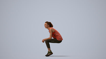 3D human model woman sport, photogrammetry scanned person for archviz, three-quarter view render