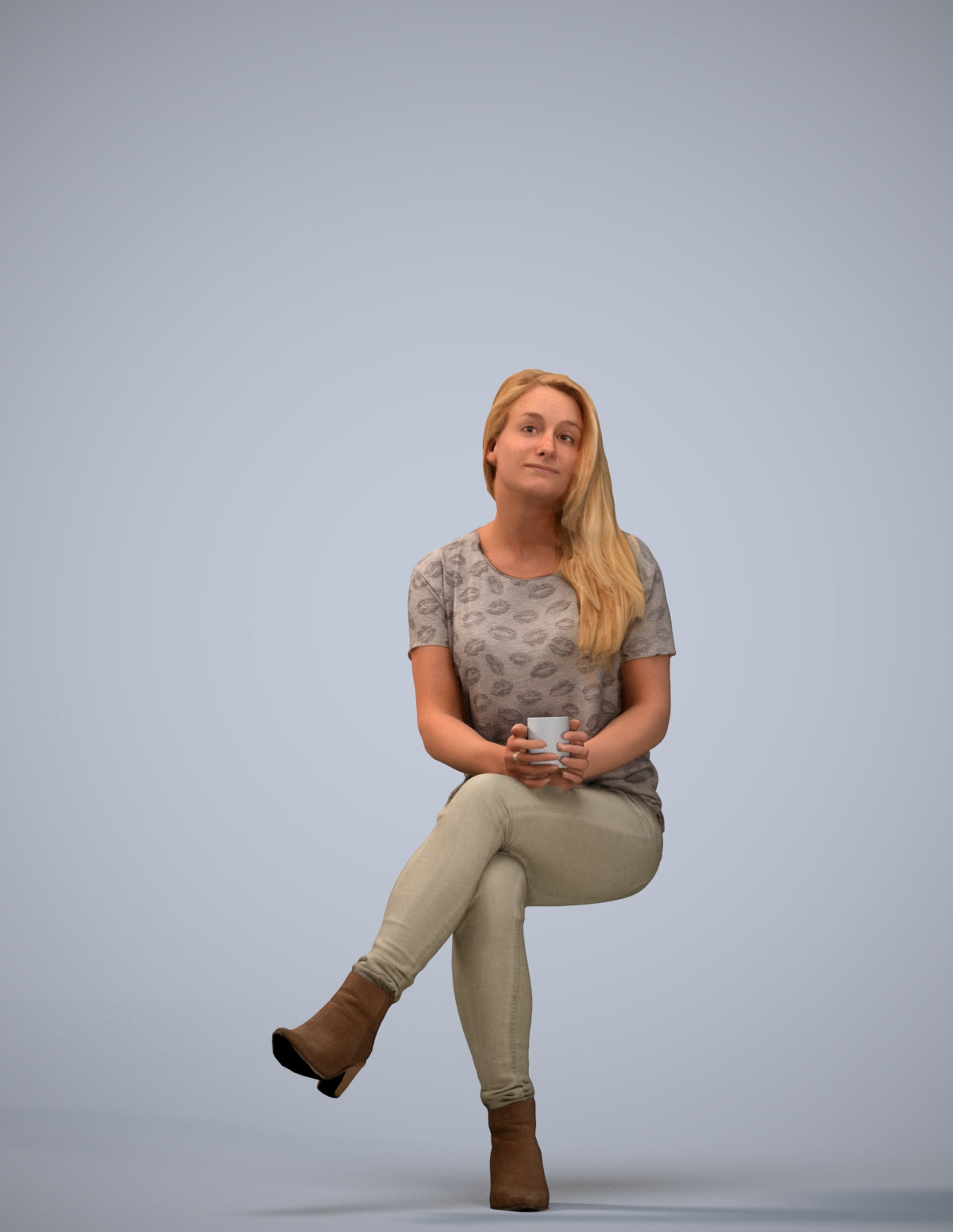 realistic 3D people woman casual sitting, render-ready for V-Ray and Corona, FBX OBJ