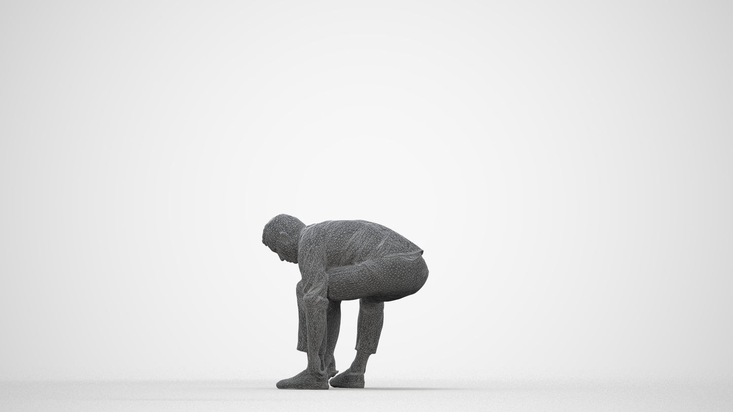 3D scanned man sitting casual, photorealistic archviz people for Enscape and SketchUp, wireframe back view