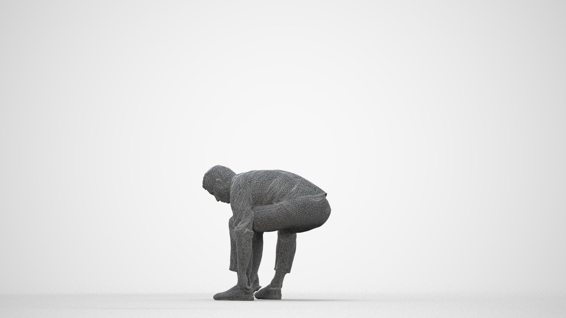 3D scanned man sitting casual, photorealistic archviz people for Enscape and SketchUp, wireframe back view