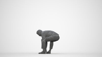 3D scanned man sitting casual, photorealistic archviz people for Enscape and SketchUp, wireframe back view