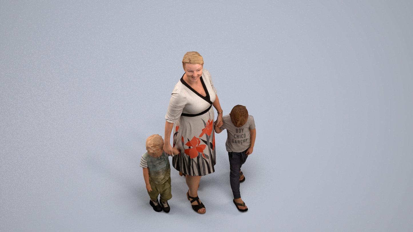 3D human model girl casual kids, photogrammetry scanned person for archviz, back view render