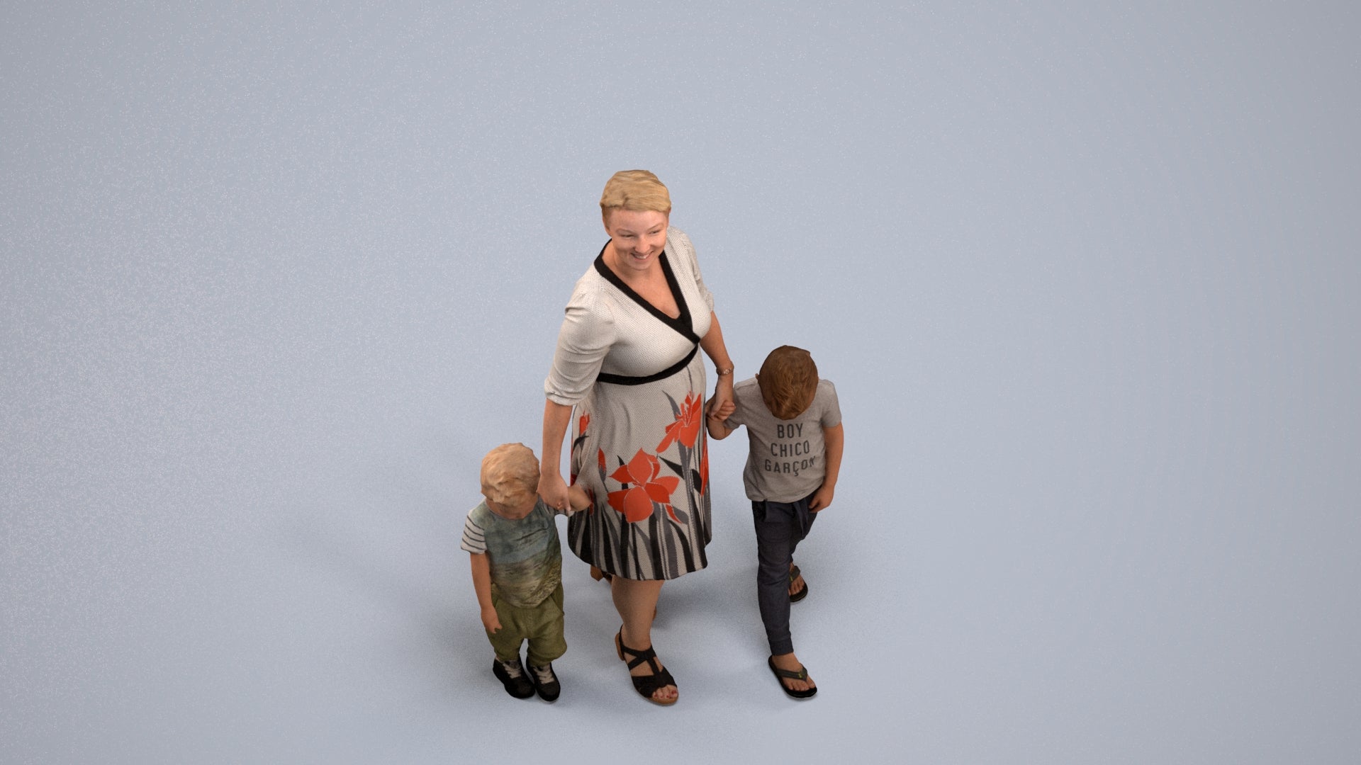 3D human model girl casual kids, photogrammetry scanned person for archviz, back view render