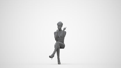 3D scanned woman sitting casual, photorealistic archviz people for Enscape and SketchUp, wireframe back view