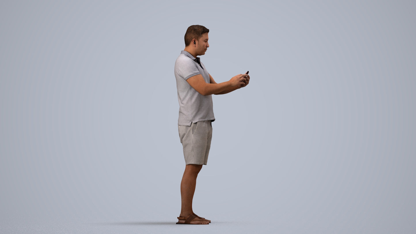 realistic 3D human man casual standing, archviz people FBX OBJ for Blender, side view render