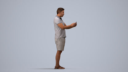 realistic 3D human man casual standing, archviz people FBX OBJ for Blender, side view render