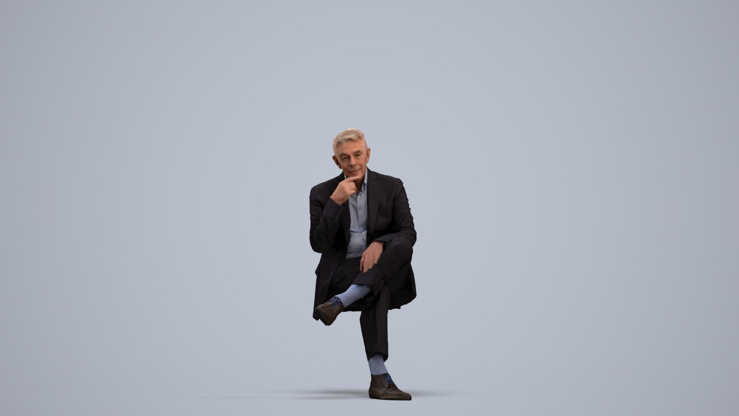 3D scanned senior man business, photorealistic archviz people for Enscape and SketchUp, standing pose render