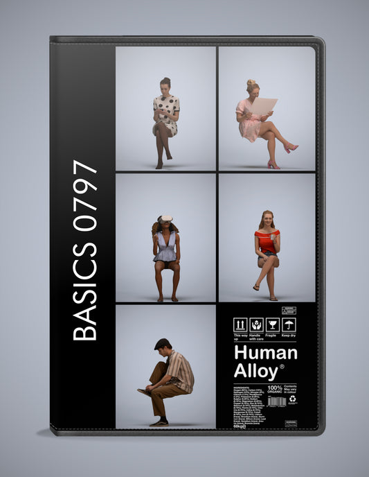 scanned 3D people sitting collection, 5 photogrammetry models for Enscape and V-Ray