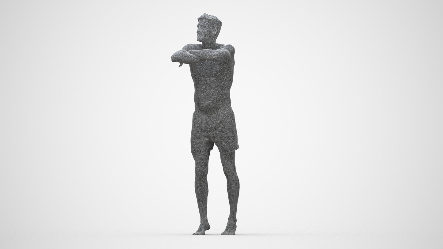 3D people model man pool, scanned human for 3ds Max rendering, wireframe back view
