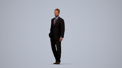 3D human model man business standing, photogrammetry scanned person for archviz, top-down view render