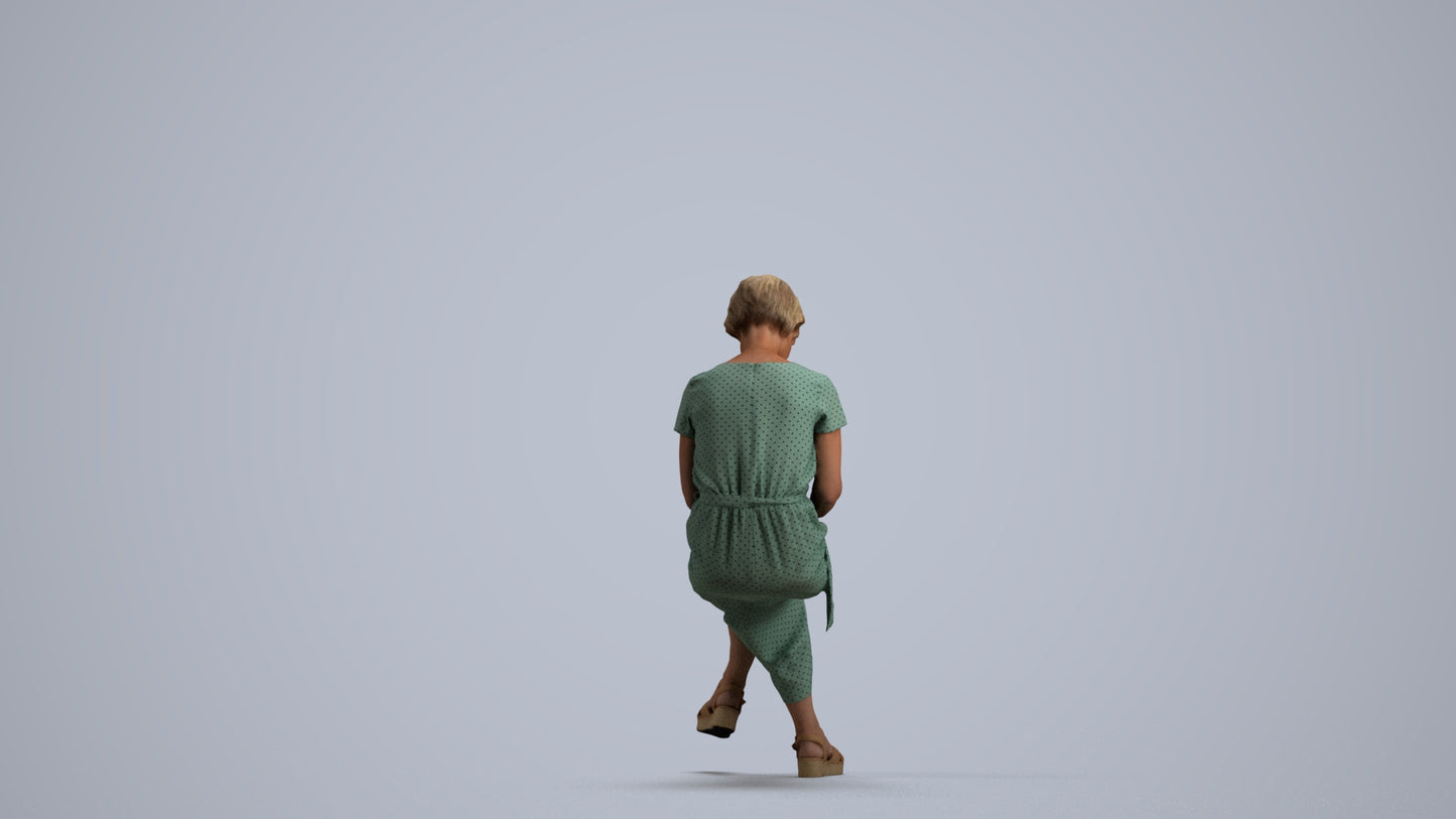 photogrammetry 3D senior woman casual sitting, realistic human model archviz FBX, front view render